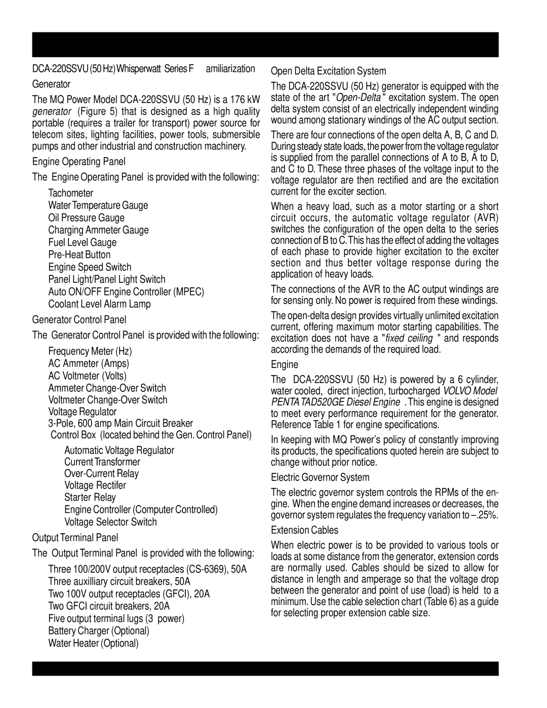 Multiquip operation manual DCA-220SSVU 50 HZ General Information 