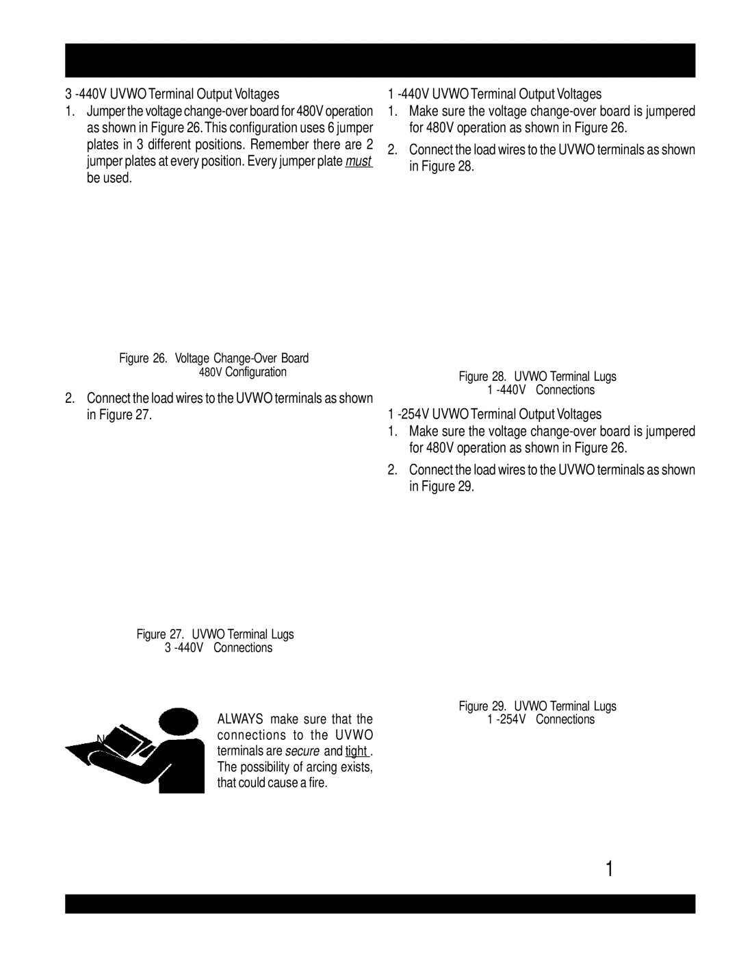 Multiquip DCA-220SSVU operation manual 3Ø-440V Uvwo Terminal Output Voltages, 1Ø-440V Uvwo Terminal Output Voltages 