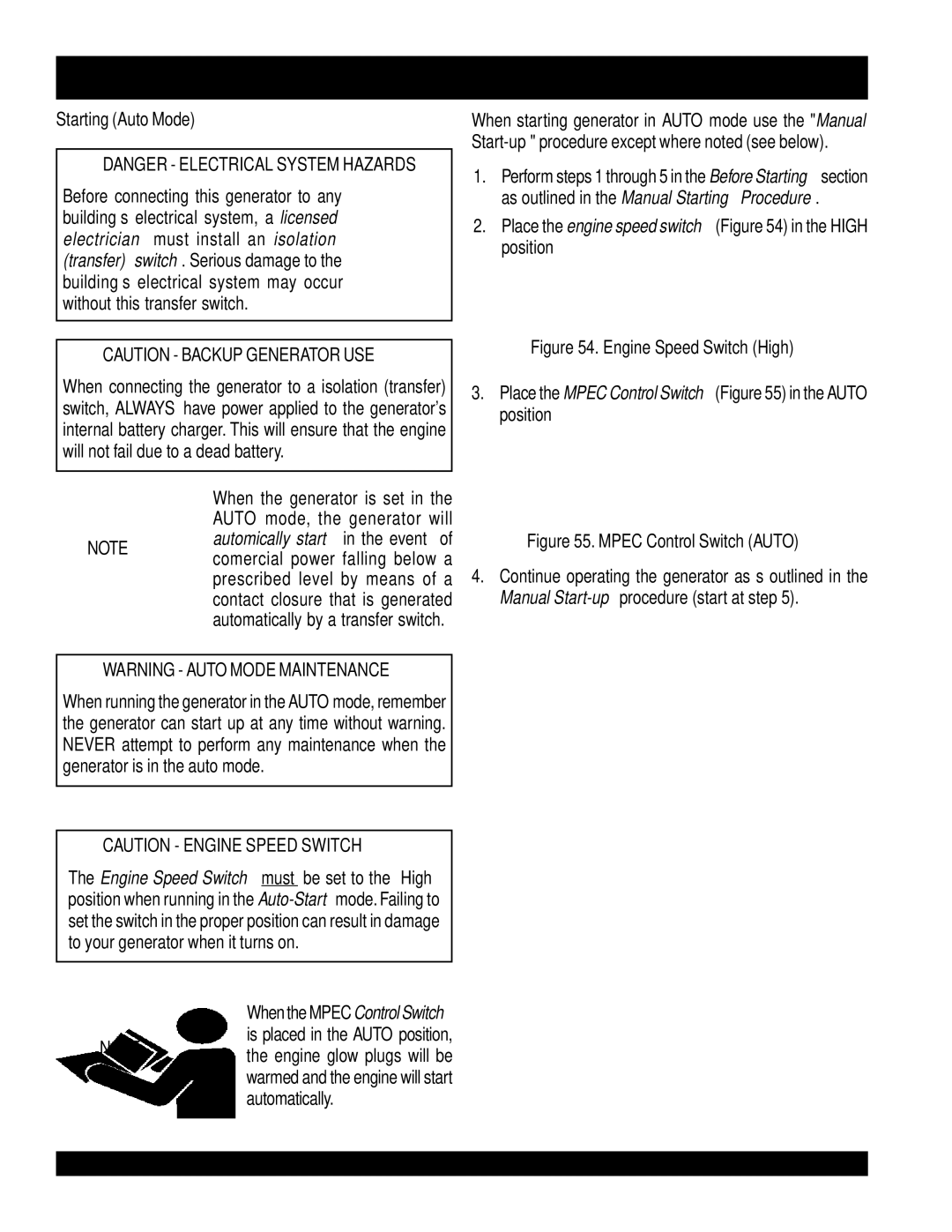 Multiquip DCA-220SSVU operation manual Starting Auto Mode, Place the engine speed switch in the High position 