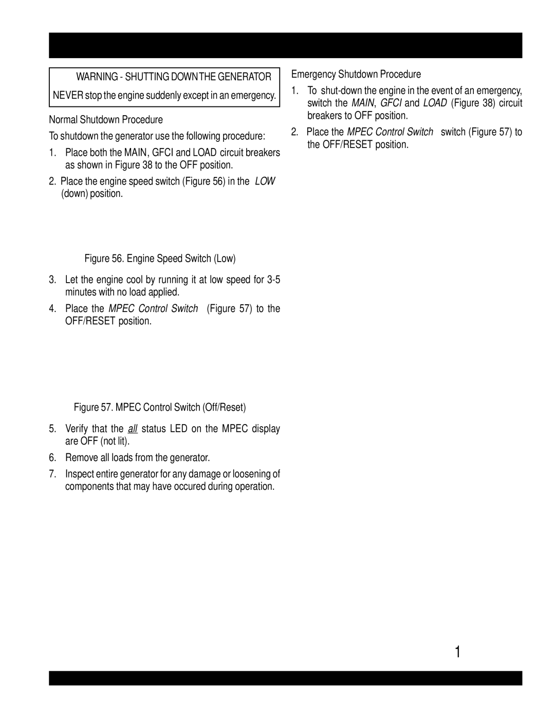 Multiquip DCA-220SSVU operation manual Normal Shutdown Procedure, Emergency Shutdown Procedure 