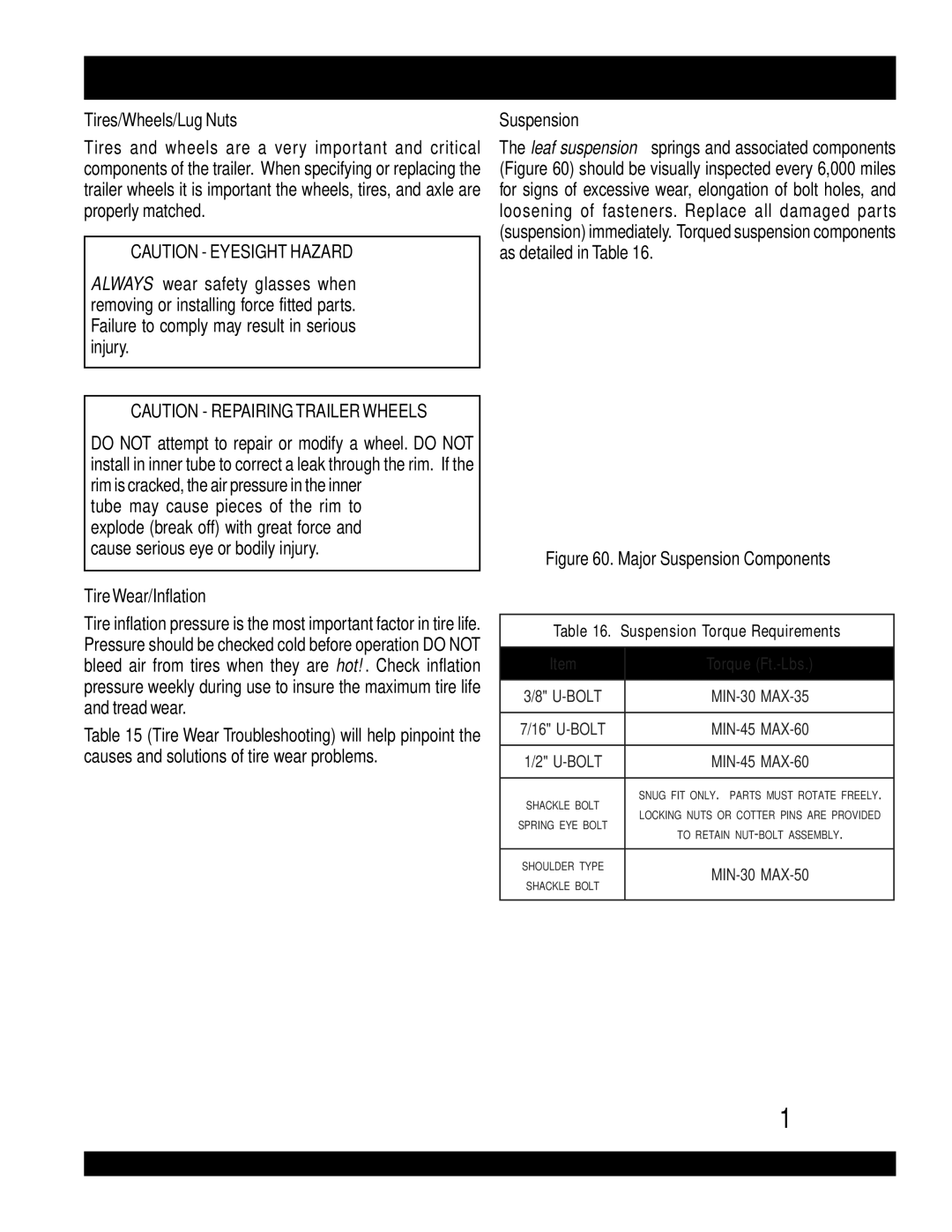 Multiquip DCA-220SSVU operation manual Tires/Wheels/Lug Nuts, TireWear/Inflation, Suspension 