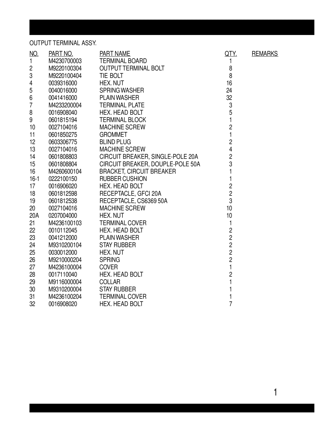 Multiquip DCA-220SSVU M4230700003, M9220100304, M9220100404, 0039316000, 0041416000, M4233200004, 0016908040, 0601815194 