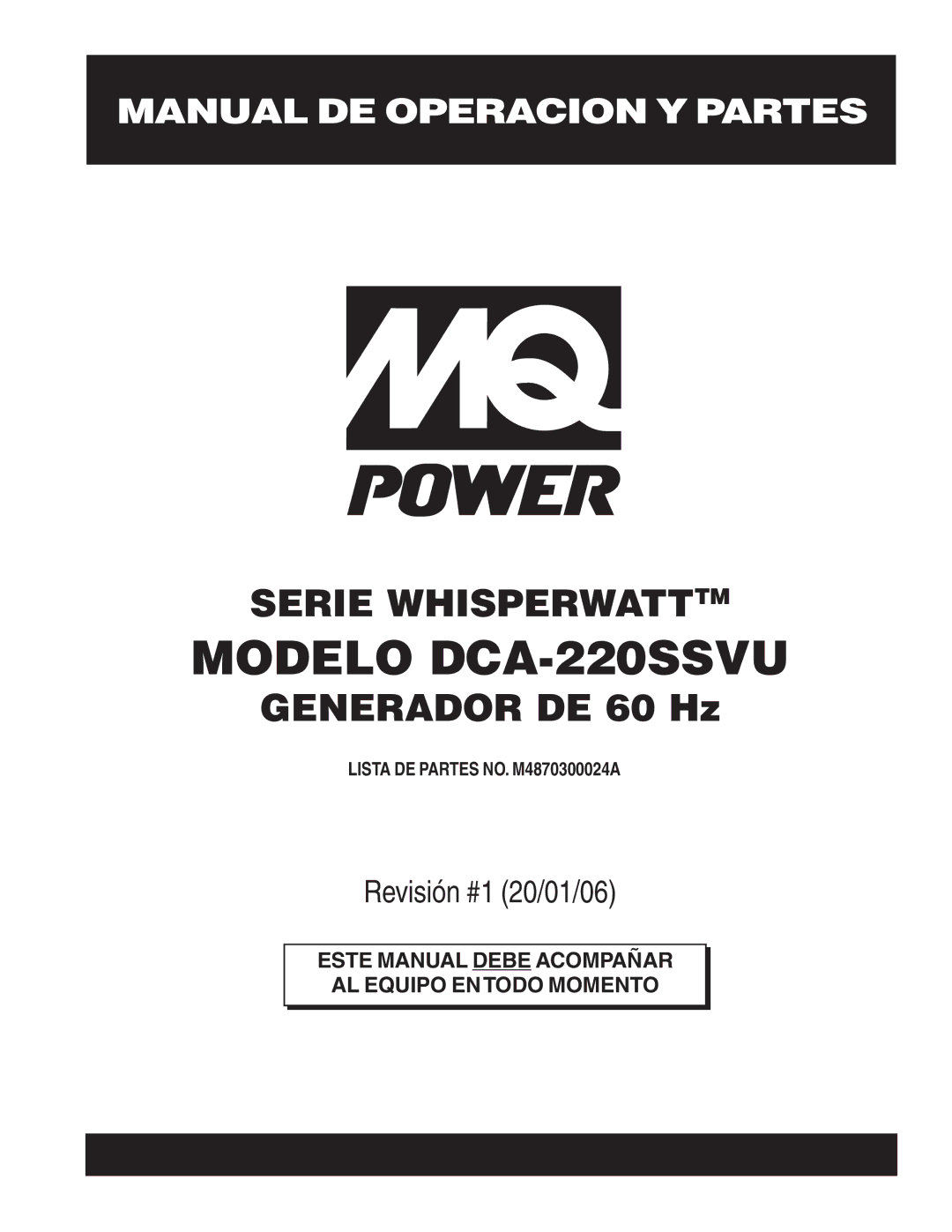 Multiquip operation manual Modelo DCA-220SSVU 