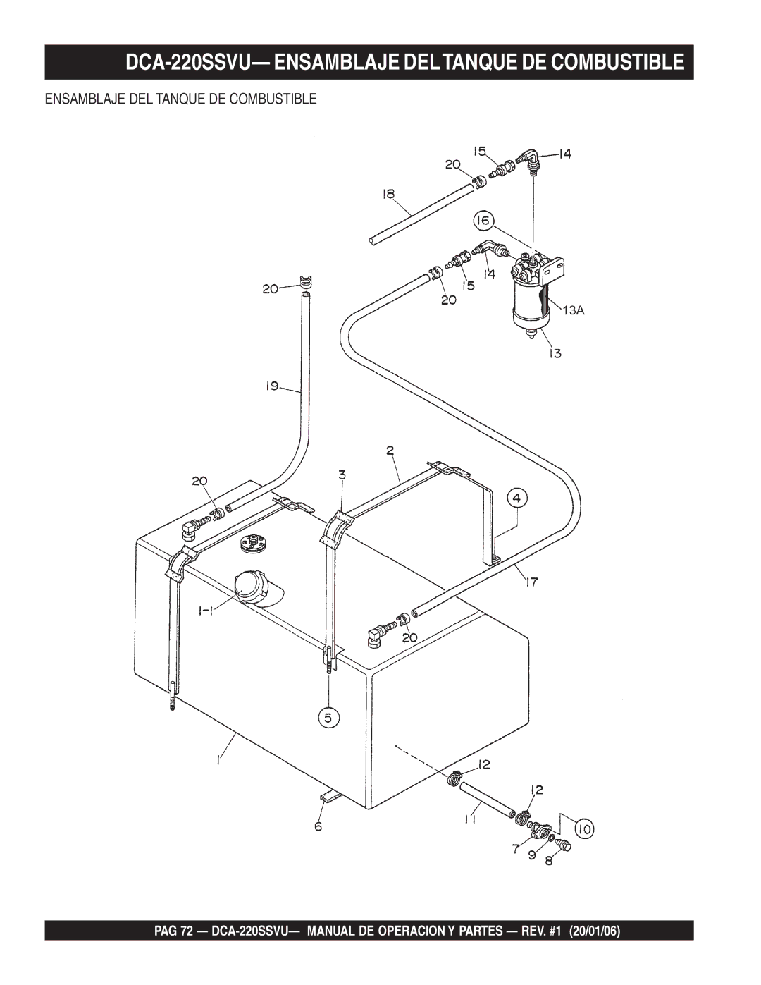 Multiquip operation manual DCA-220SSVU- Ensamblaje Deltanque DE Combustible 