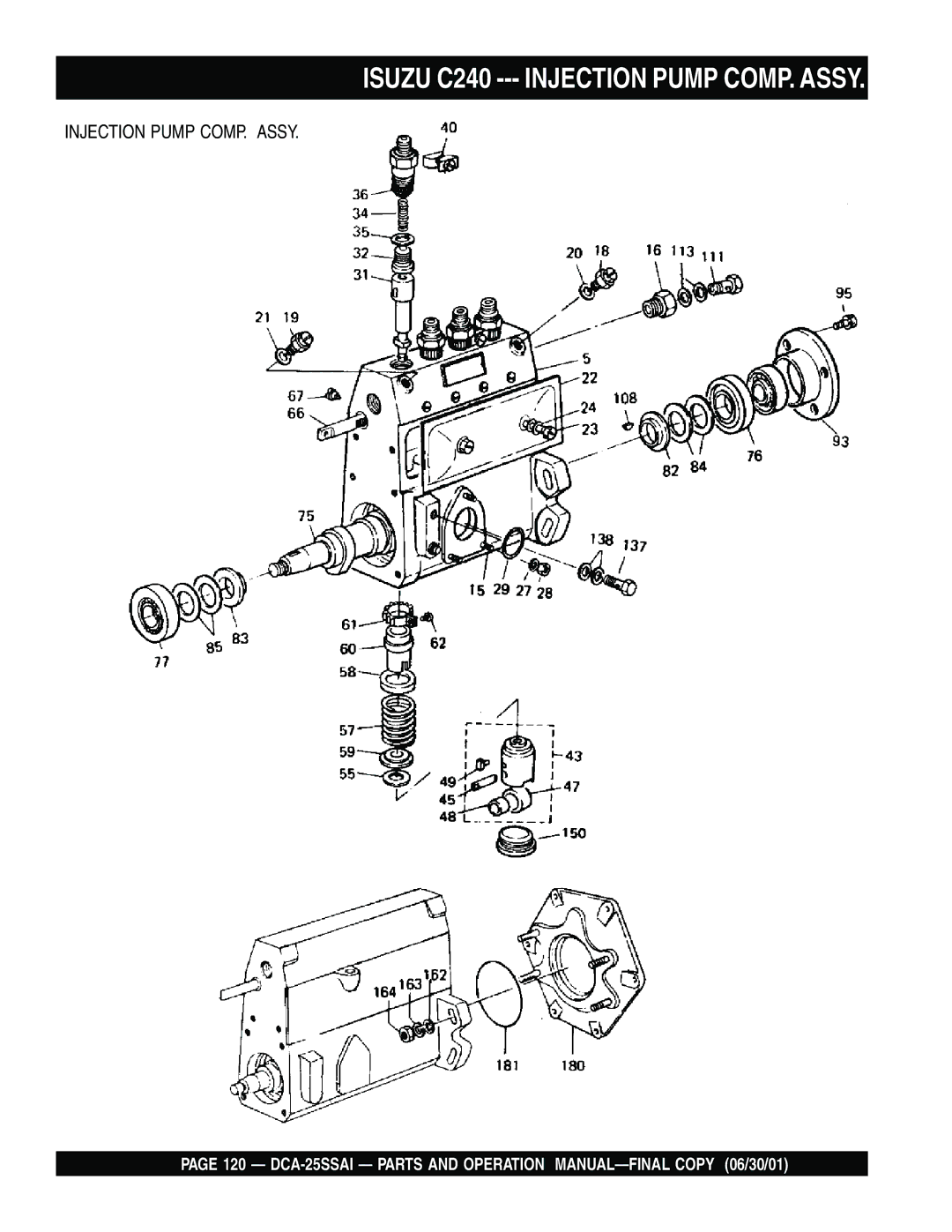 Multiquip DCA-25SSAI operation manual Isuzu C240 --- Injection Pump COMP. Assy 