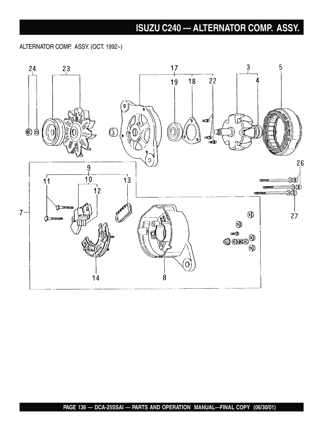 Multiquip DCA-25SSAI operation manual Isuzu C240 --- Alternator COMP. Assy 