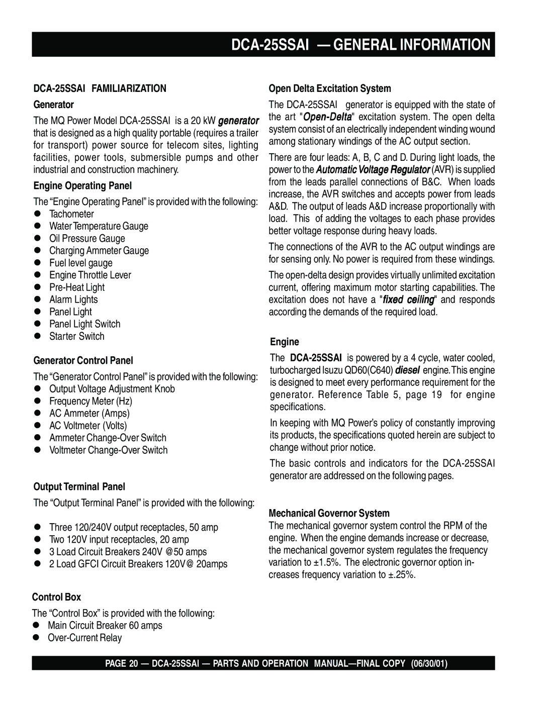 Multiquip operation manual DCA-25SSAI General Information 