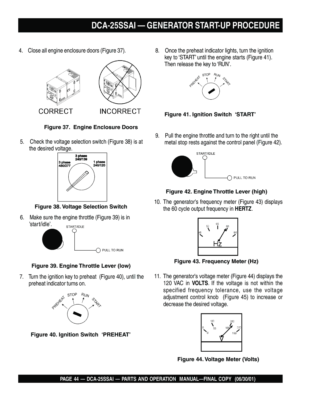 Multiquip operation manual DCA-25SSAI Generator START-UP Procedure 