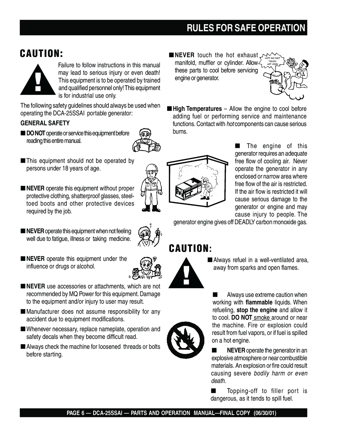 Multiquip DCA-25SSAI operation manual Rules for Safe Operation, General Safety 