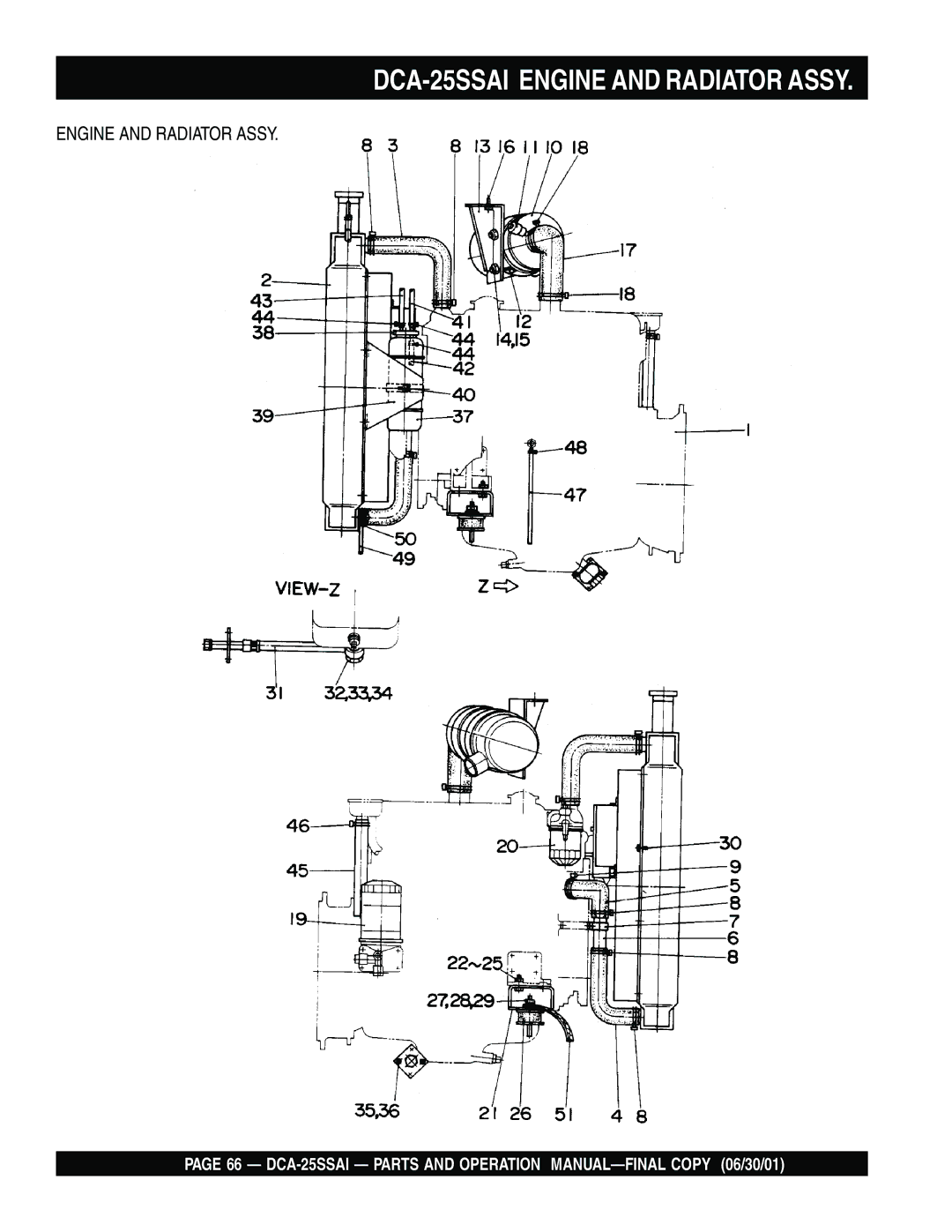 Multiquip operation manual DCA-25SSAI Engine and Radiator Assy 