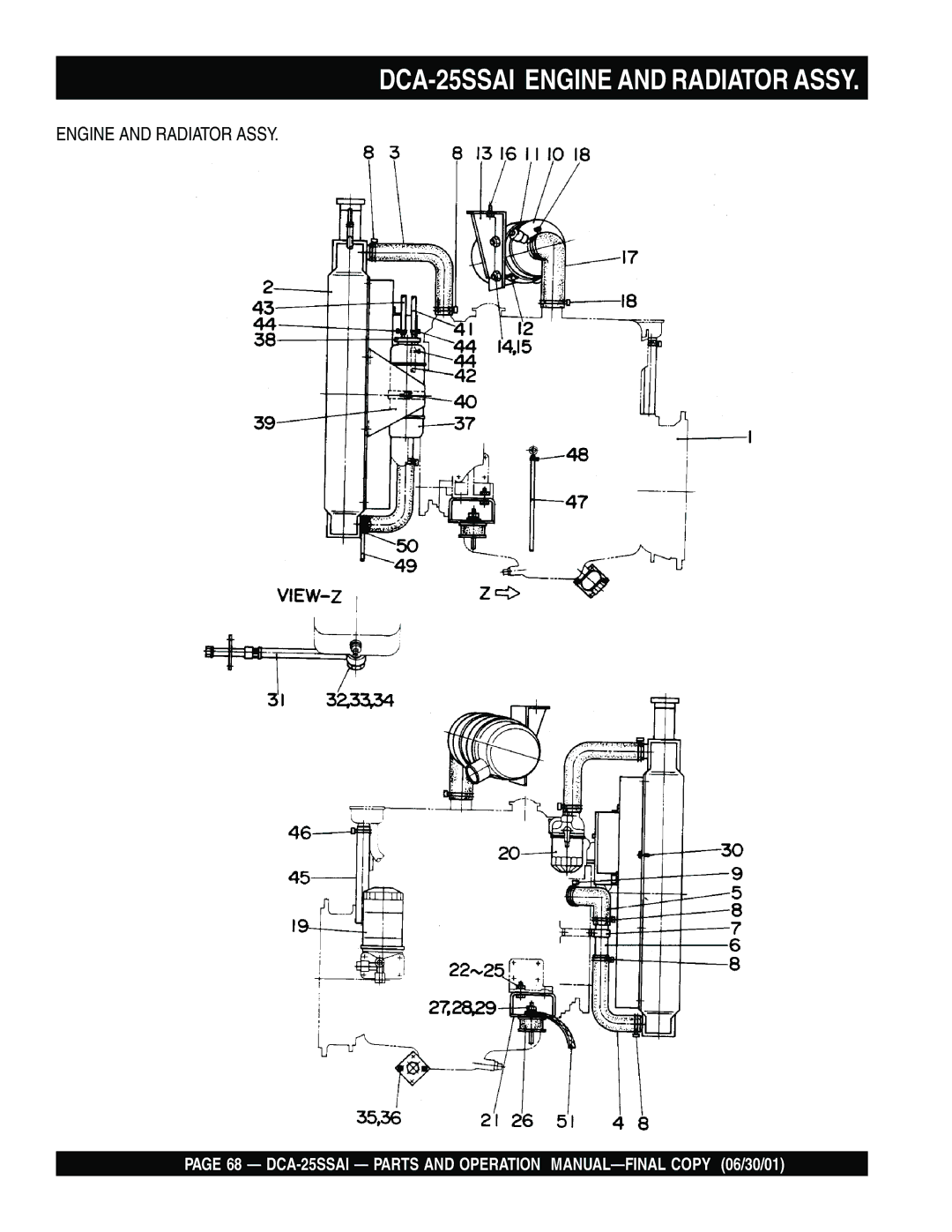 Multiquip operation manual DCA-25SSAI Engine and Radiator Assy 