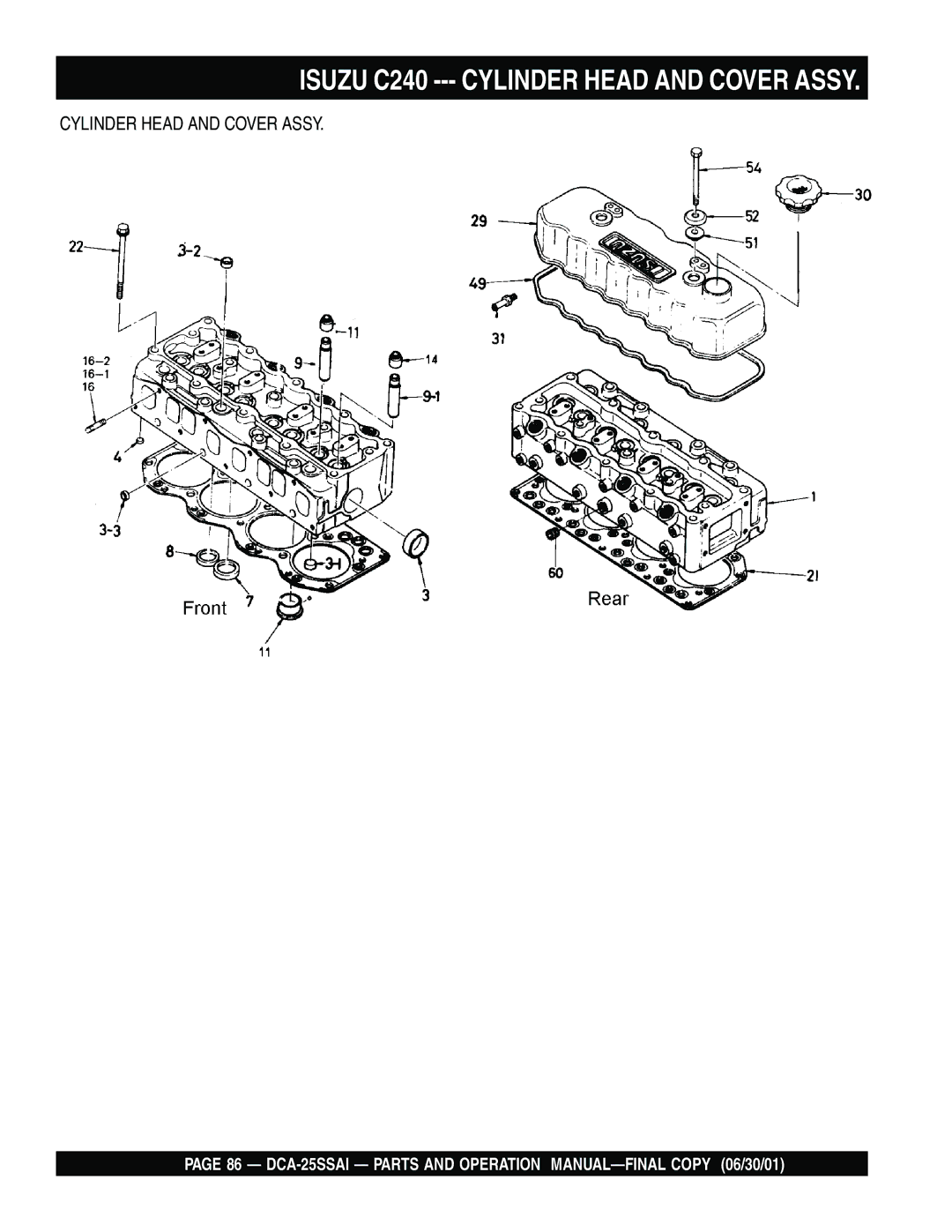 Multiquip DCA-25SSAI operation manual Isuzu C240 --- Cylinder Head and Cover Assy 