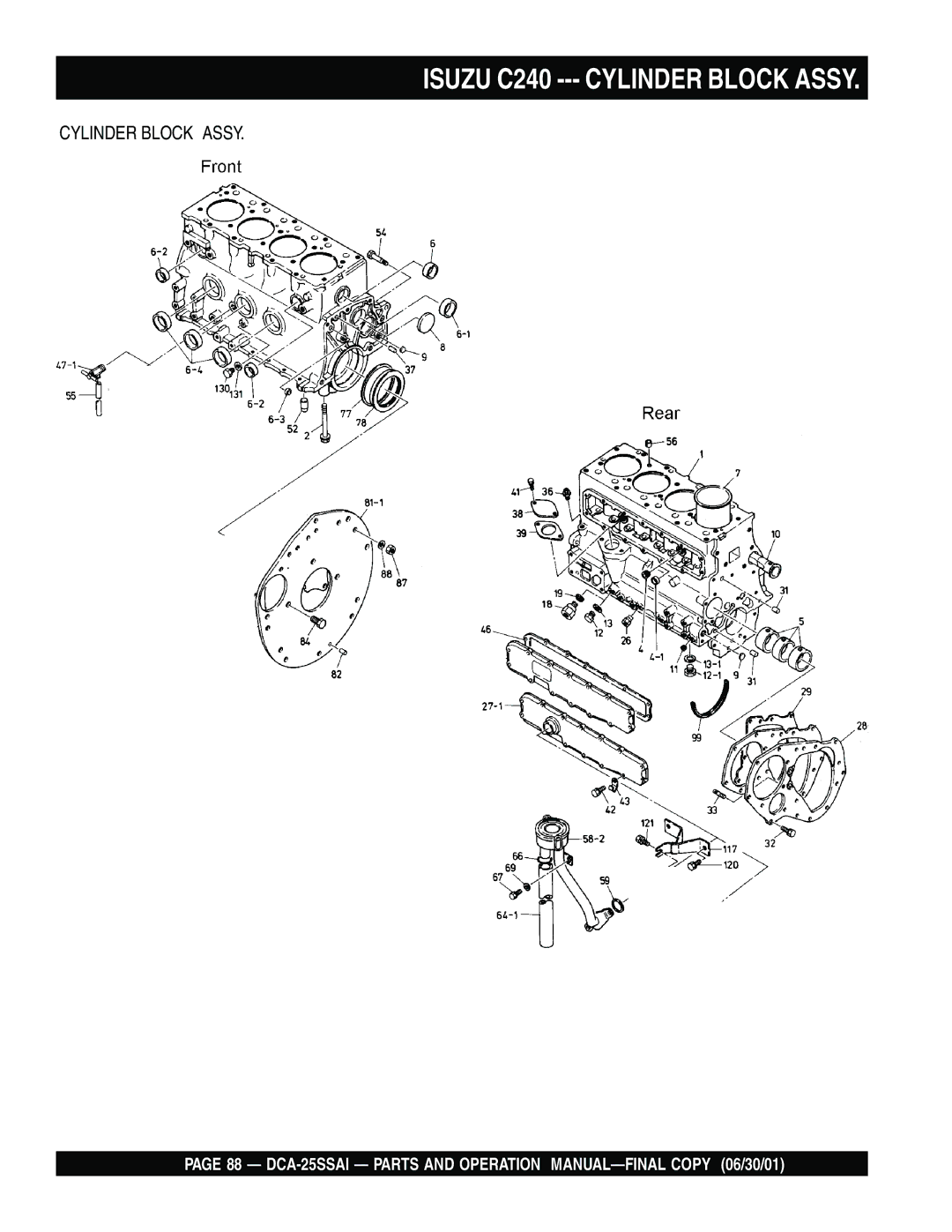 Multiquip DCA-25SSAI operation manual Isuzu C240 --- Cylinder Block Assy 