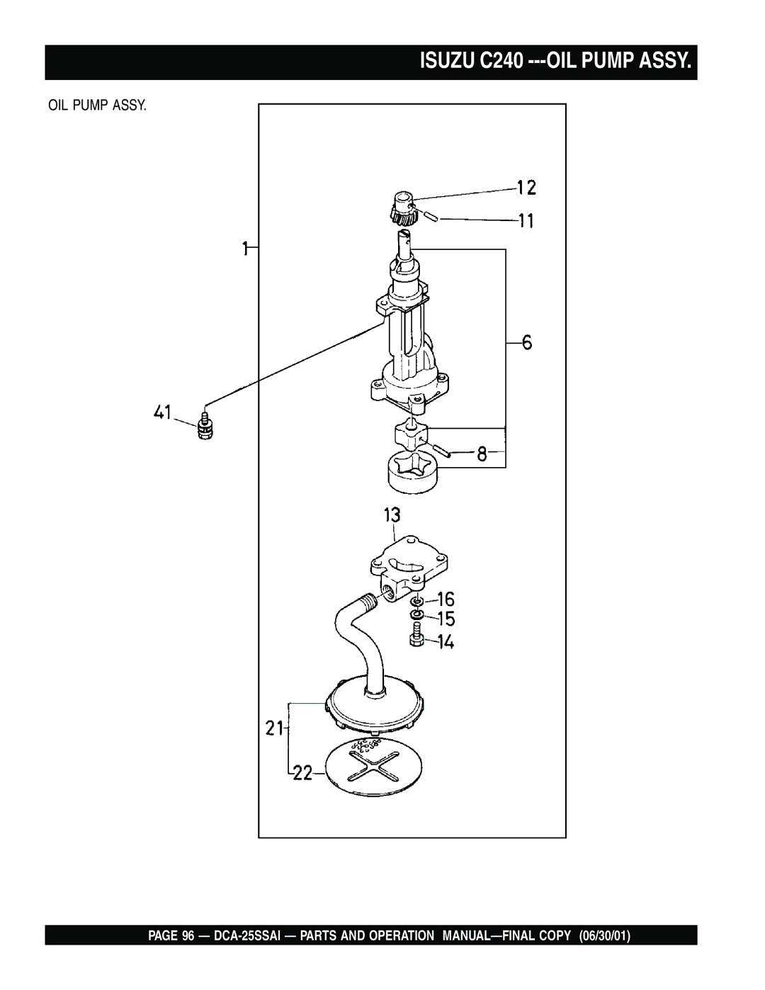Multiquip DCA-25SSAI operation manual Isuzu C240 ---OIL Pump Assy 