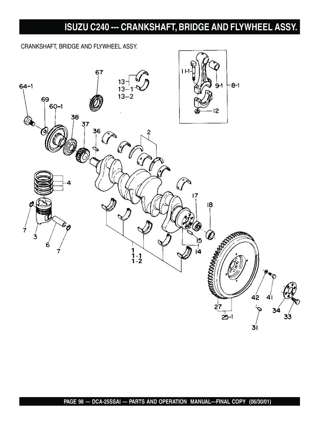 Multiquip DCA-25SSAI operation manual Isuzu C240 --- CRANKSHAFT, Bridge and Flywheel Assy 