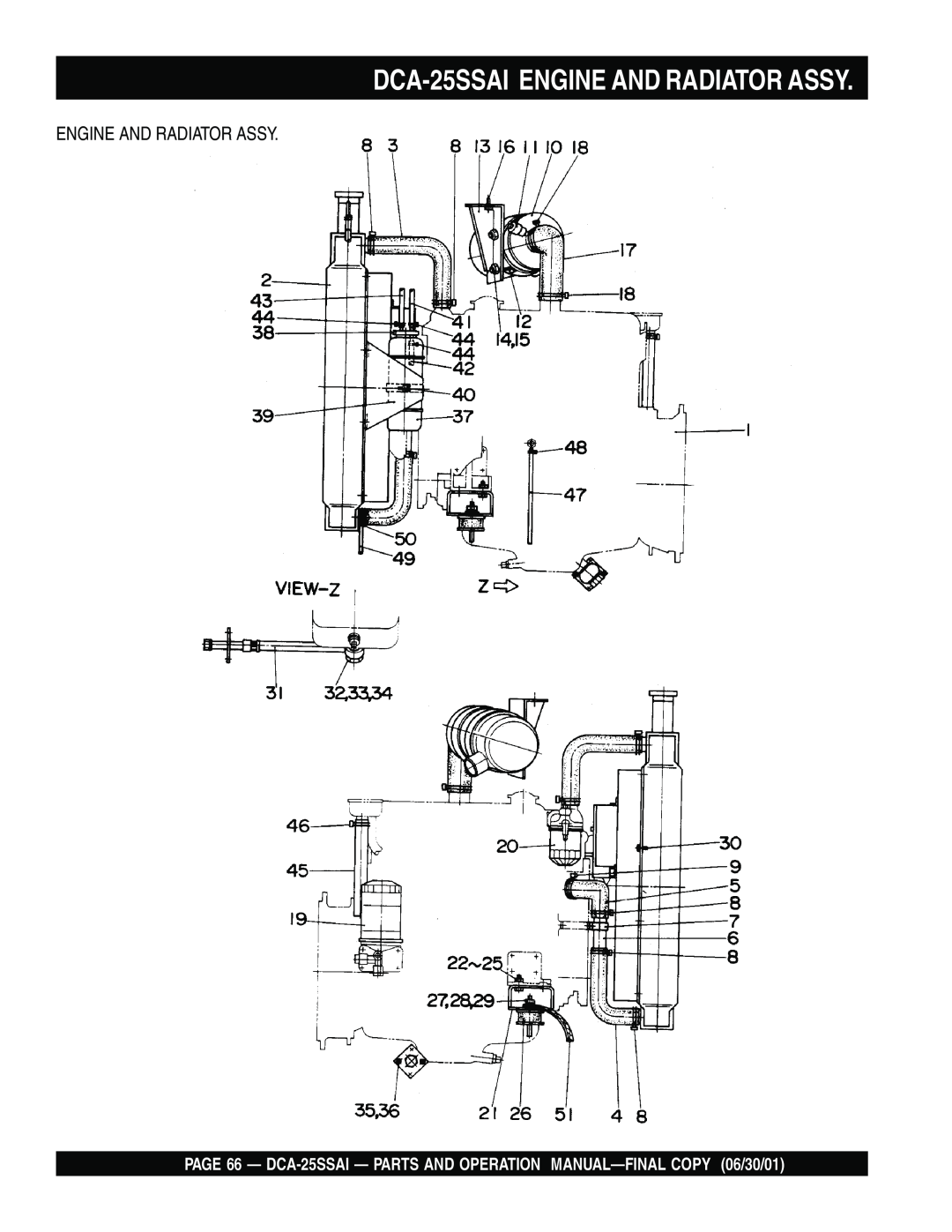 Multiquip operation manual DCA-25SSAI ENGINE AND RADIATOR ASSY, Engine And Radiator Assy 