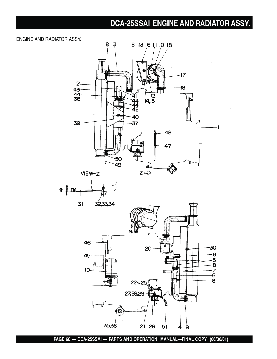 Multiquip DCA-25SSAI ENGINE AND RADIATOR ASSY, PAGE 68 - DCA-25SSAI - PARTS AND OPERATION MANUAL-FINAL COPY 06/30/01 