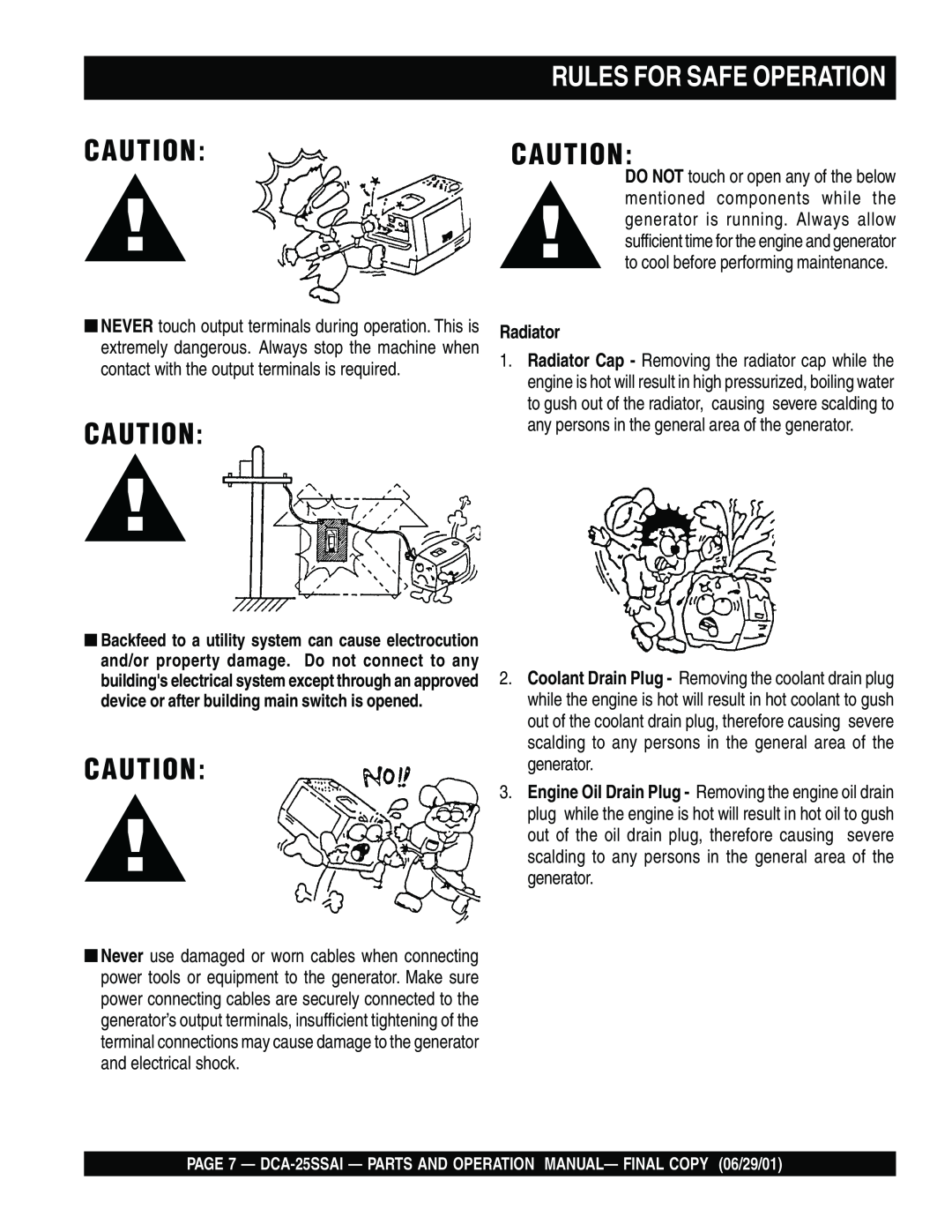 Multiquip DCA-25SSAI operation manual Rules For Safe Operation, Radiator 