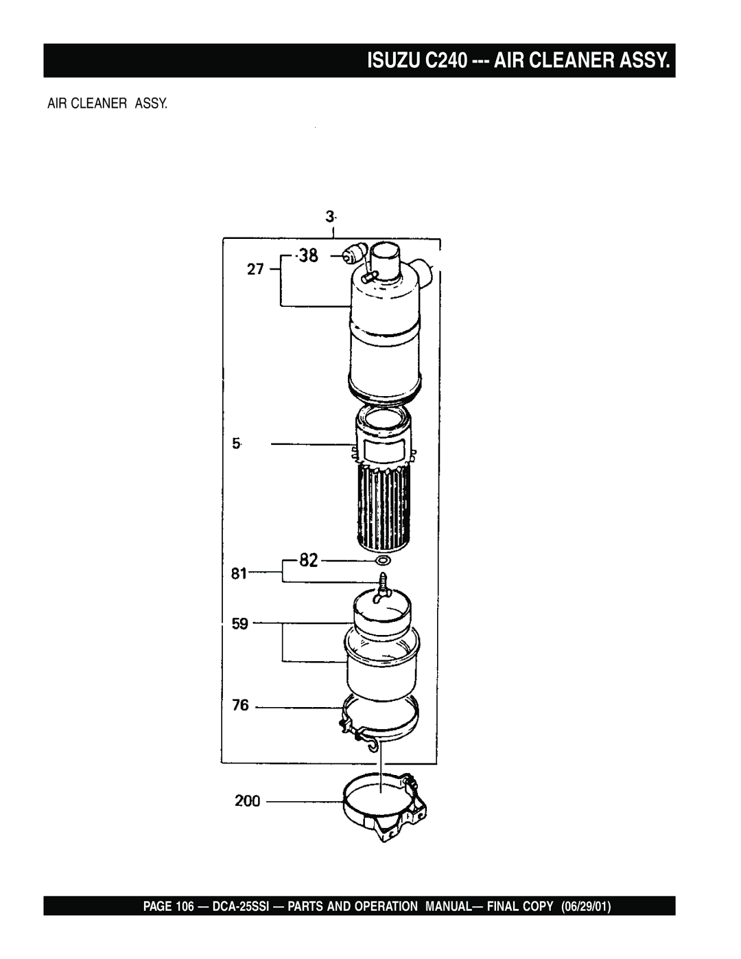 Multiquip DCA-25SSI operation manual Isuzu C240 --- AIR Cleaner Assy 