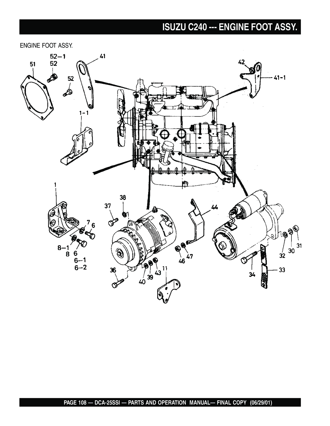 Multiquip DCA-25SSI operation manual Isuzu C240 --- Engine Foot Assy 