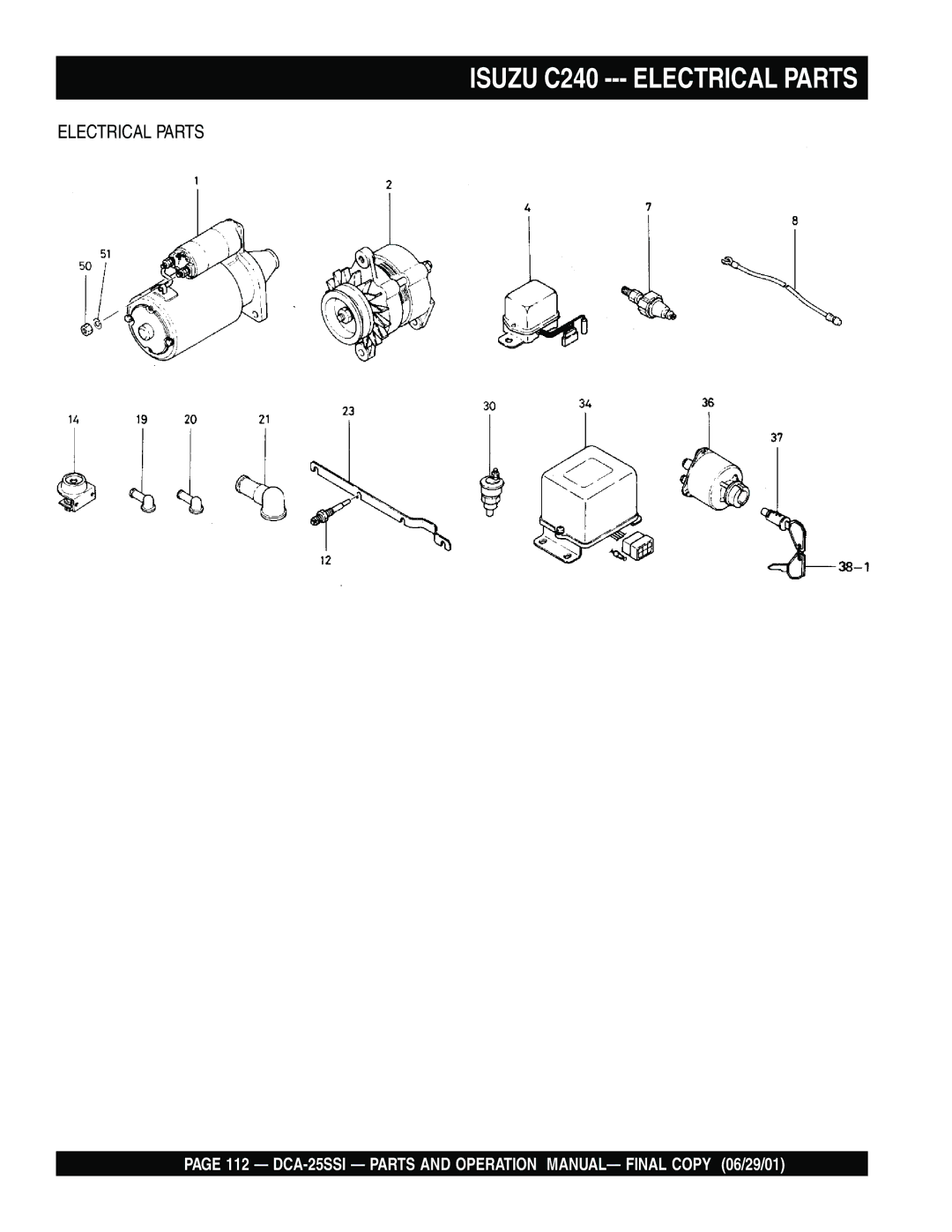 Multiquip DCA-25SSI operation manual Isuzu C240 --- Electrical Parts 