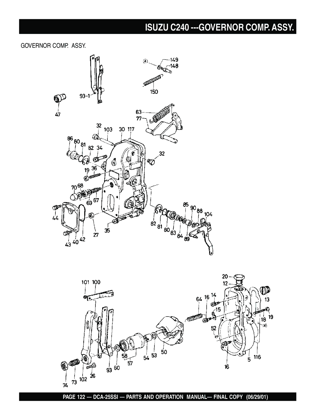 Multiquip DCA-25SSI operation manual Isuzu C240 ---GOVERNOR COMP. Assy 