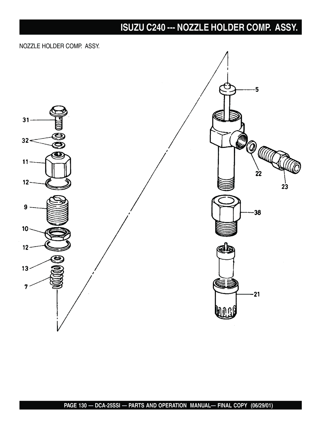 Multiquip DCA-25SSI operation manual Isuzu C240 --- Nozzle Holder COMP. Assy 