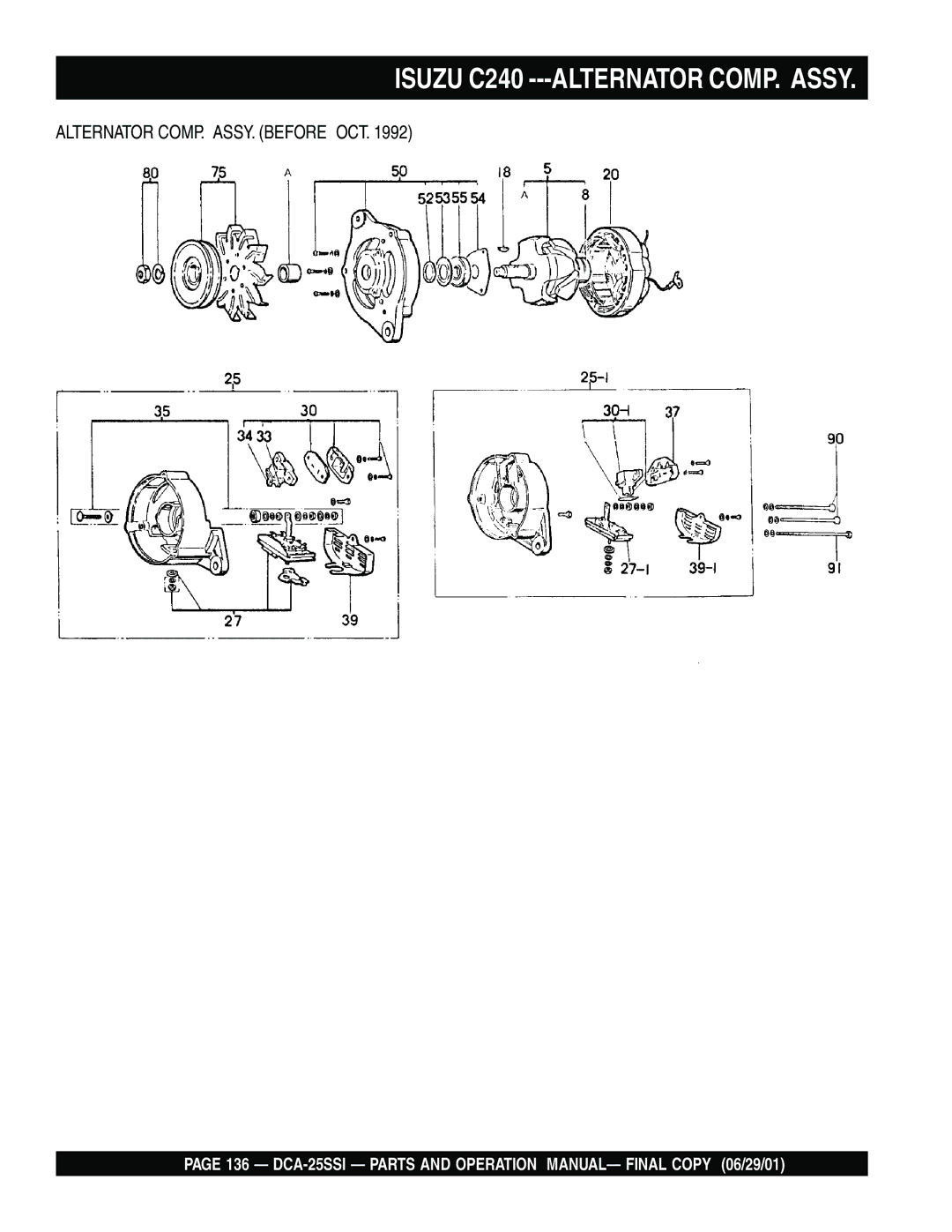 Multiquip DCA-25SSI operation manual Isuzu C240 ---ALTERNATOR COMP. Assy 