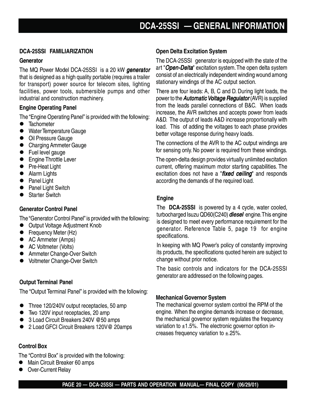 Multiquip operation manual DCA-25SSI General Information 