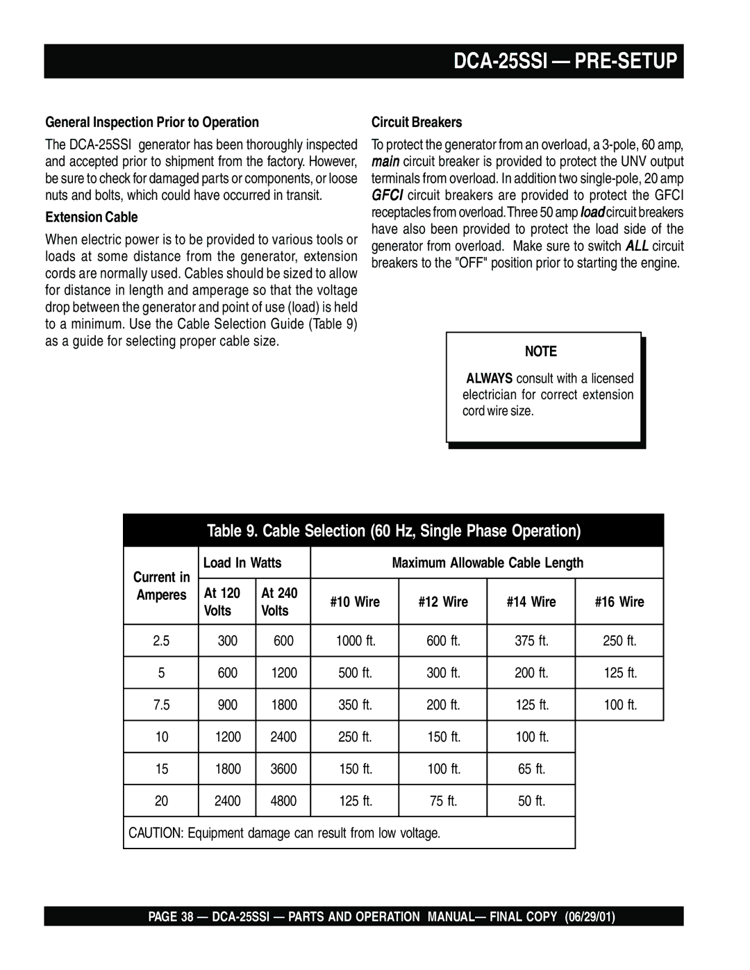 Multiquip operation manual DCA-25SSI PRE-SETUP 