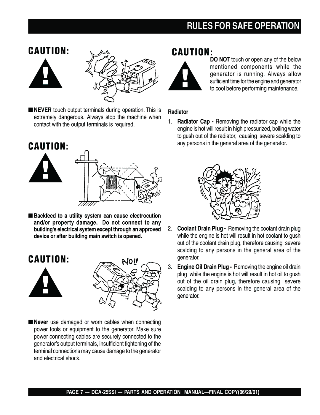 Multiquip DCA-25SSI operation manual Rules for Safe Operation, Radiator 