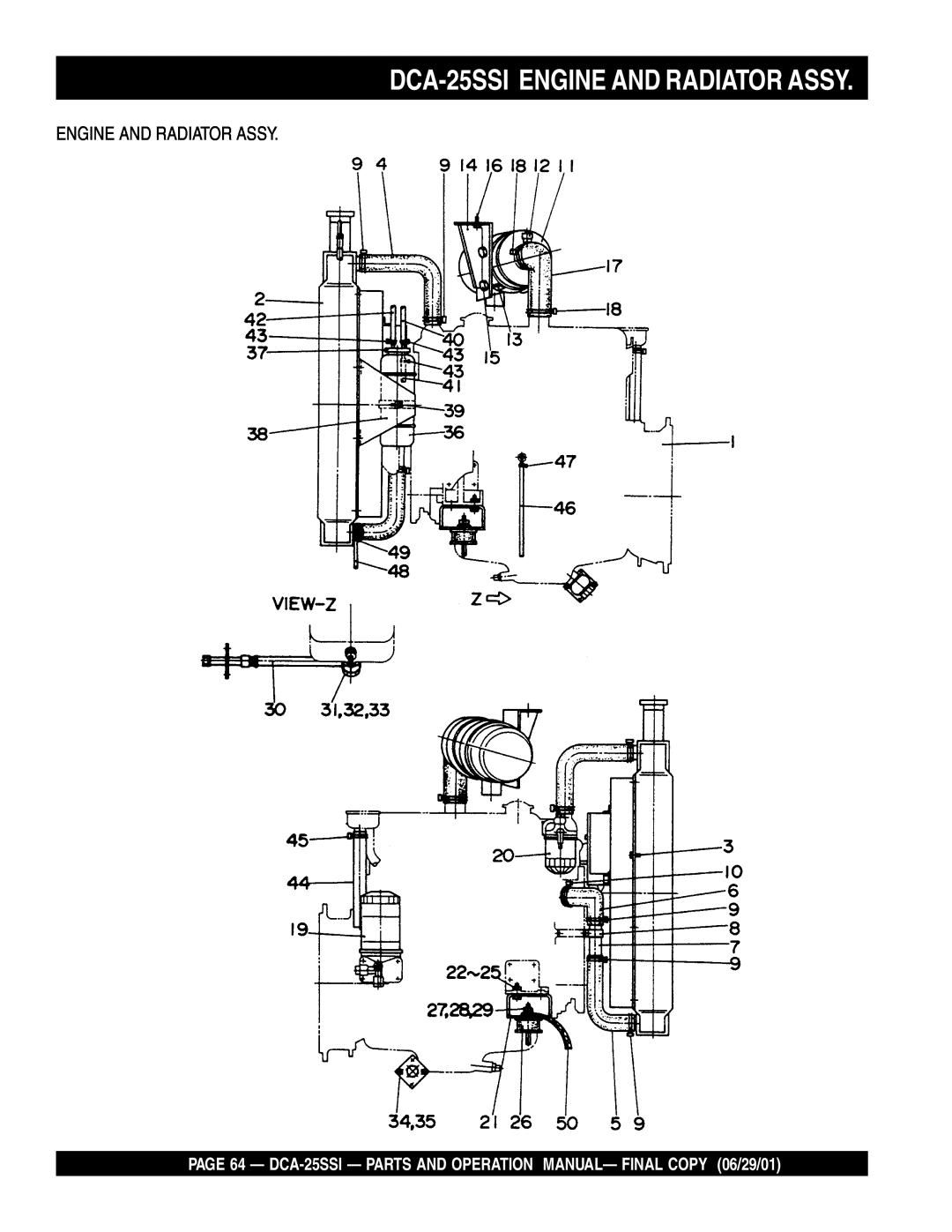 Multiquip operation manual DCA-25SSIENGINE AND RADIATOR ASSY, Engine And Radiator Assy 