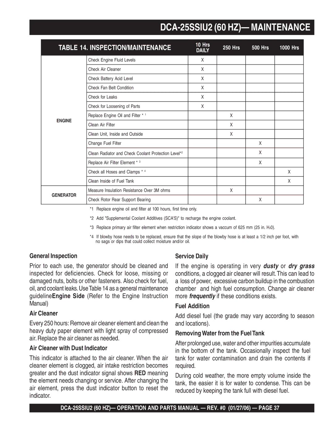 Multiquip operation manual DCA-25SSIU2 60 HZ- Maintenance 