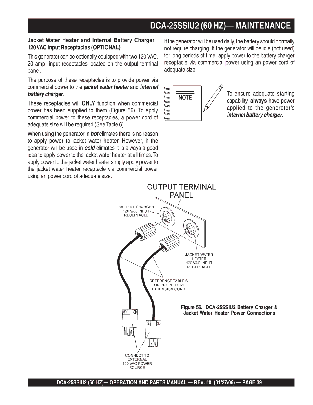 Multiquip operation manual DCA-25SSIU2 60 HZ- Maintenance, To ensure adequate starting 