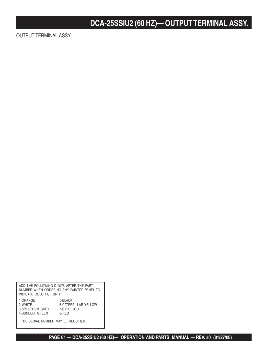 Multiquip operation manual DCA-25SSIU2 60 HZ- Outputterminal Assy, Output Terminal Assy 