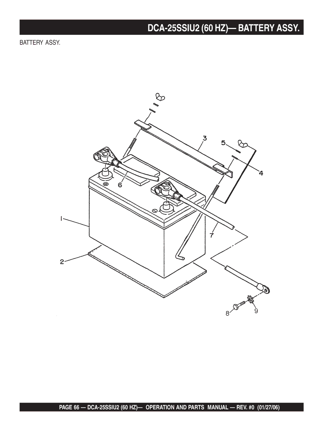 Multiquip operation manual DCA-25SSIU2 60 HZ- Battery Assy 