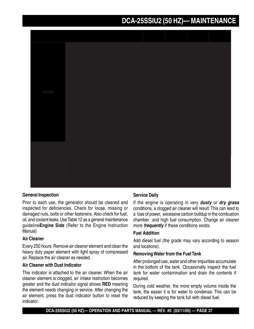 Multiquip operation manual DCA-25SSIU2 50 HZ- Maintenance 