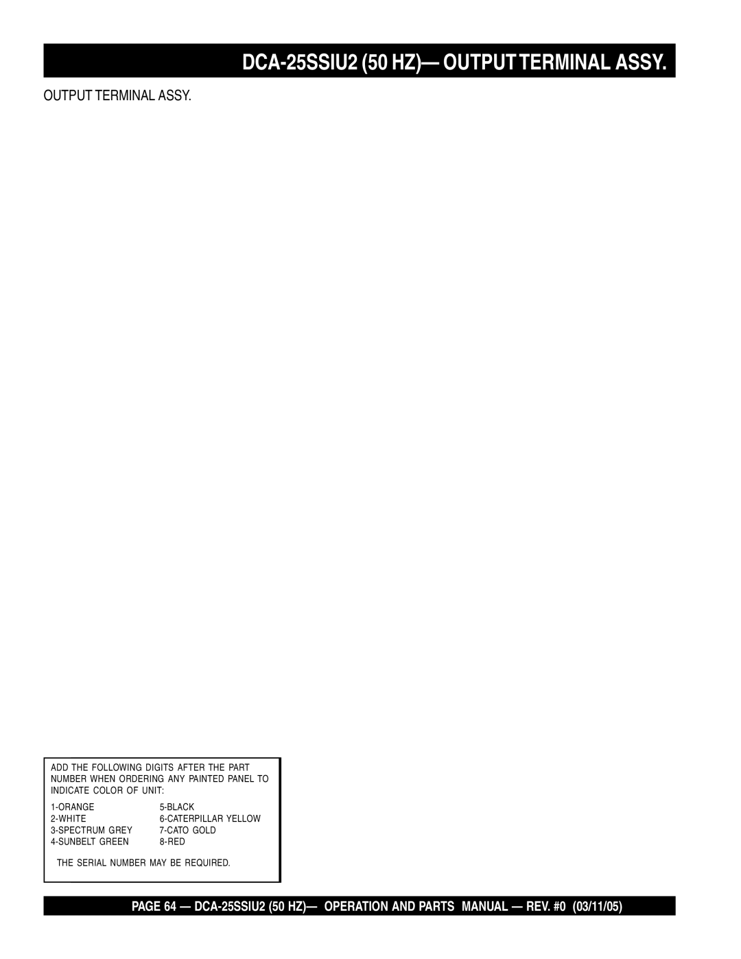 Multiquip operation manual DCA-25SSIU2 50 HZ- Outputterminal Assy, Output Terminal Assy 