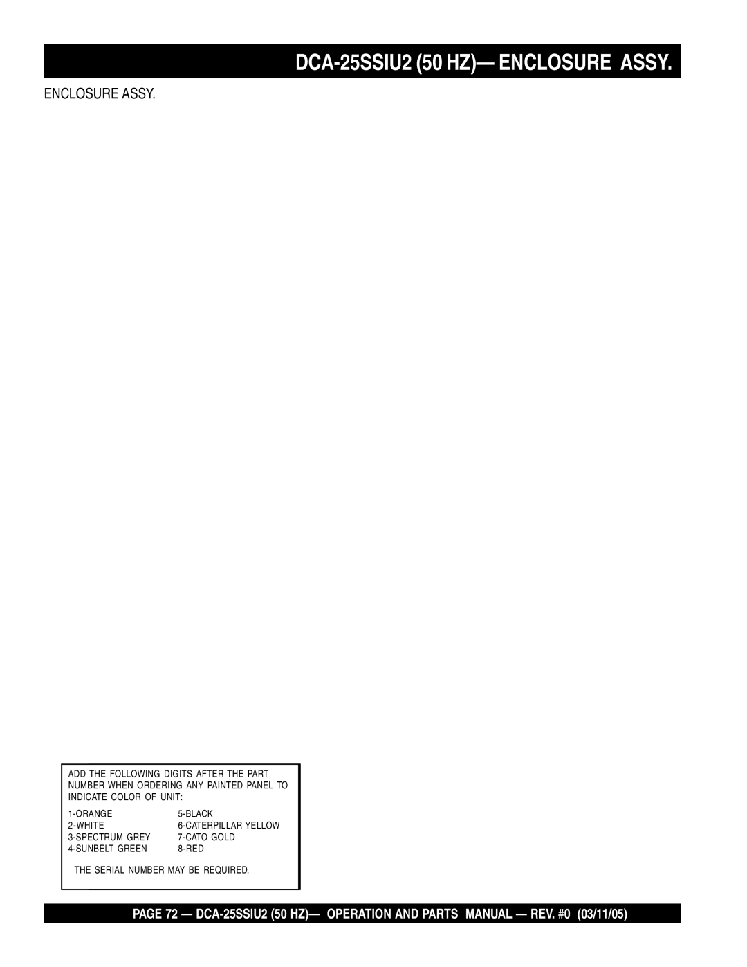 Multiquip operation manual DCA-25SSIU2 50 HZ- Enclosure Assy 