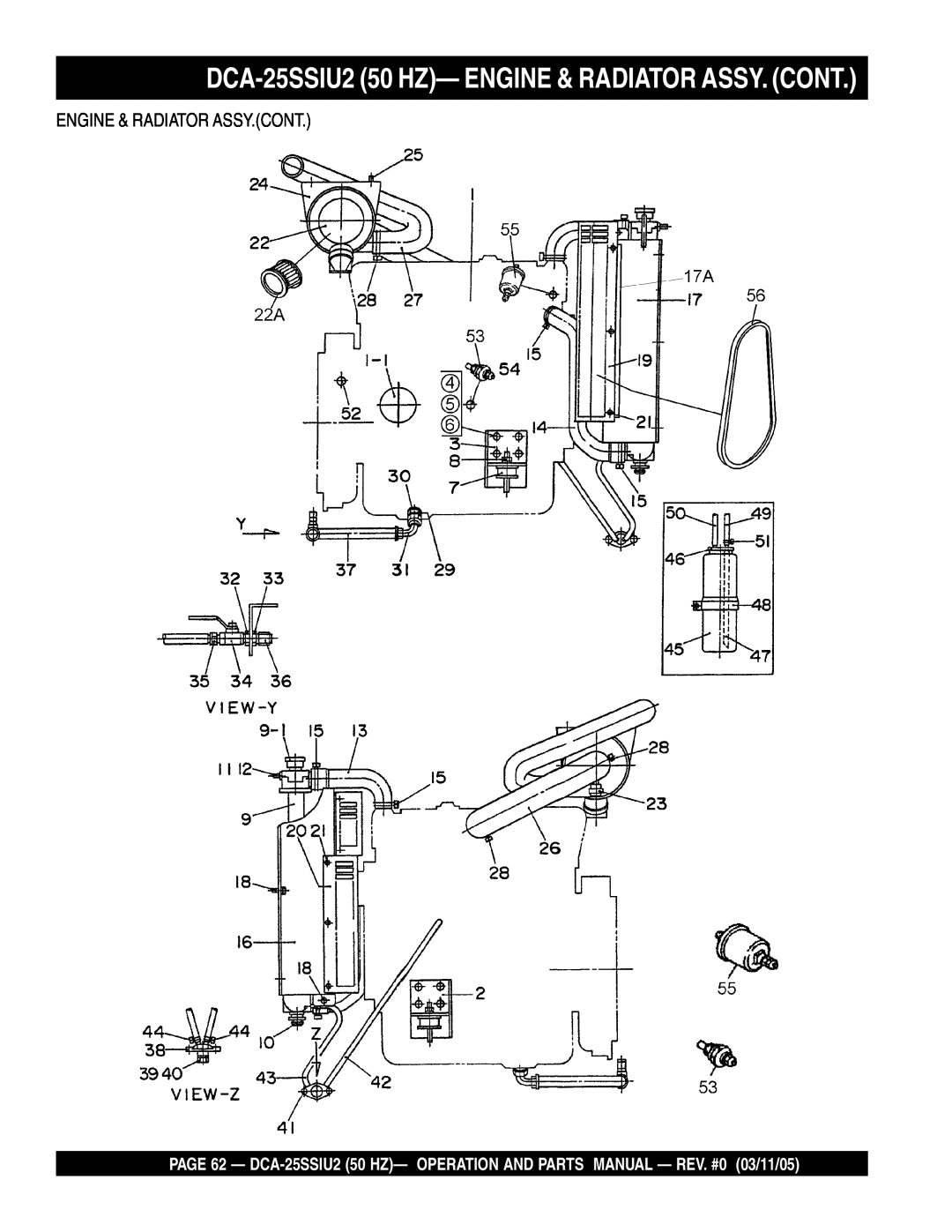 Multiquip operation manual DCA-25SSIU2 50 HZ- ENGINE & RADIATOR ASSY. CONT, Engine & Radiator Assy.Cont 