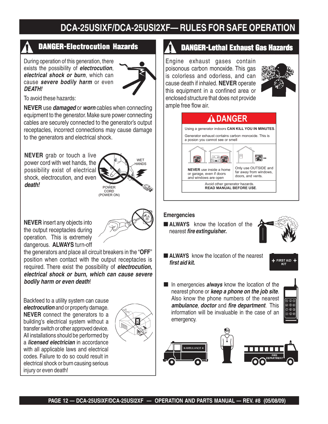 Multiquip DCA-25USIXF, DCA-25USI2XF operation manual Death 