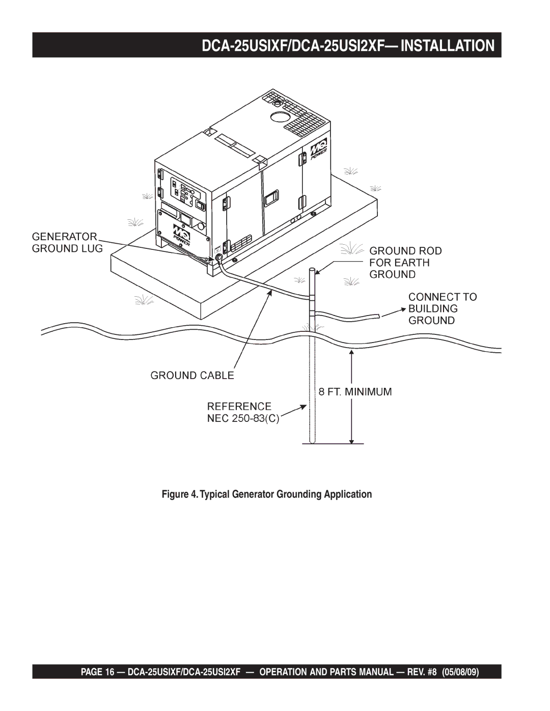 Multiquip operation manual DCA-25USIXF/DCA-25USI2XF- Installation, Typical Generator Grounding Application 