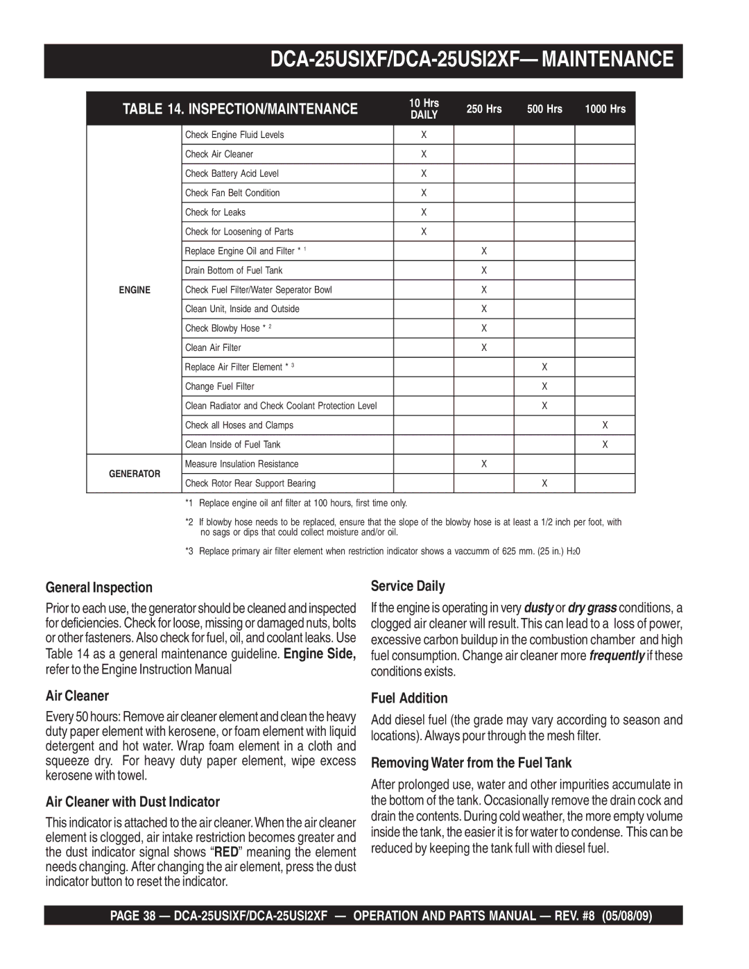 Multiquip operation manual DCA-25USIXF/DCA-25USI2XF- Maintenance 