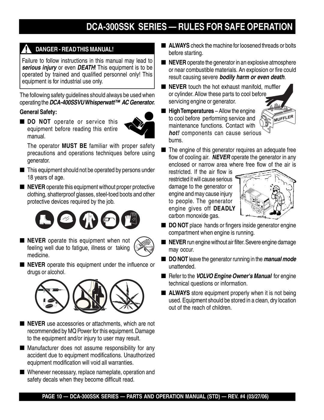 Multiquip manual DCA-300SSK Series Rules for Safe Operation, General Safety 