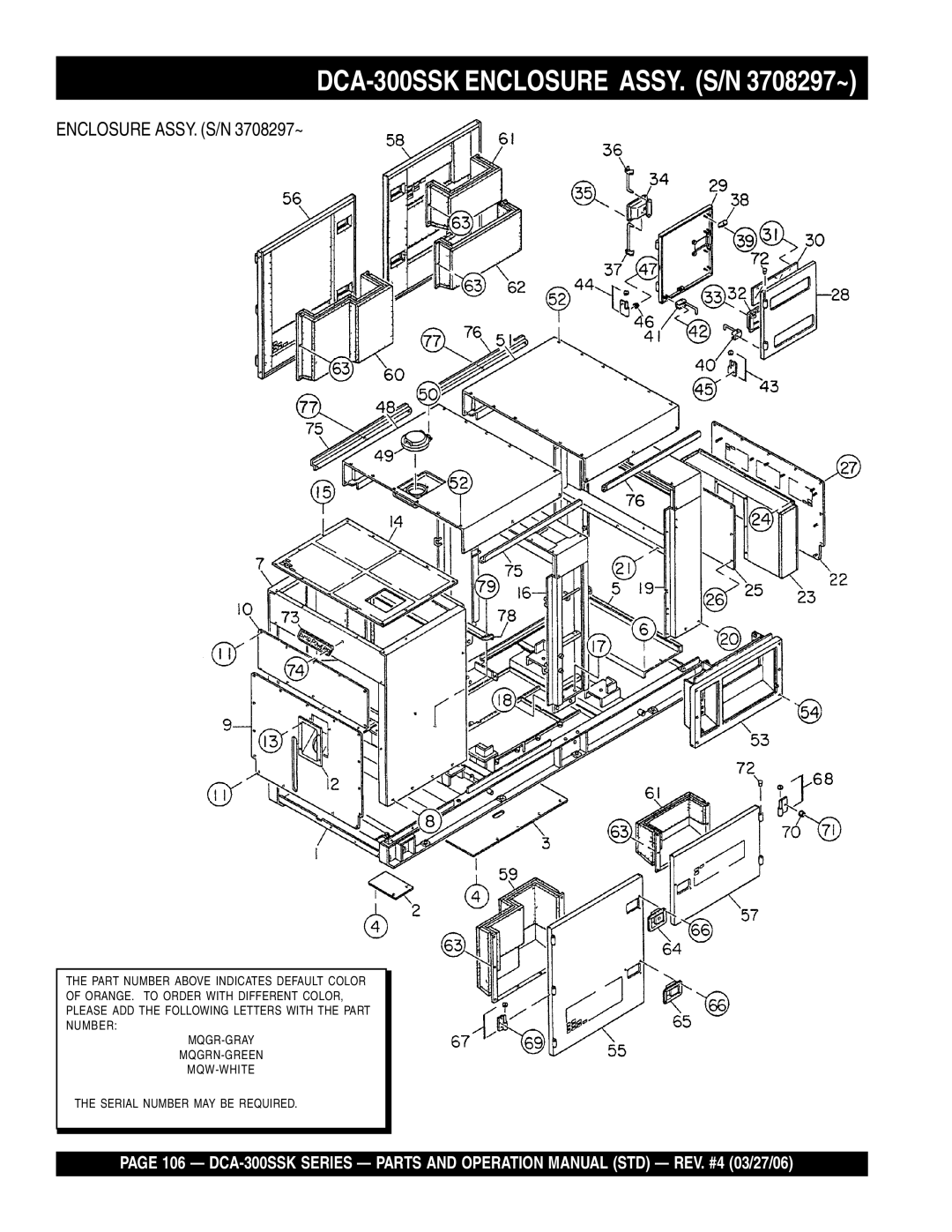 Multiquip DCA-300SSK manual Enclosure ASSY. S/N 3708297~ 