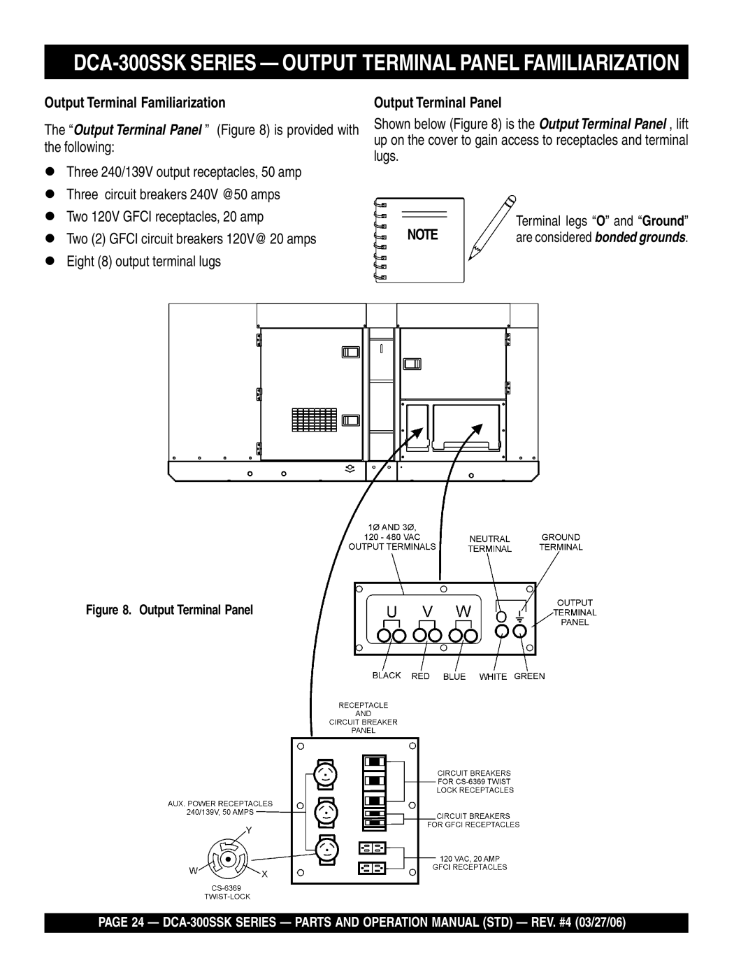 Multiquip manual DCA-300SSK Series Output Terminal Panel Familiarization, Output Terminal Familiarization 