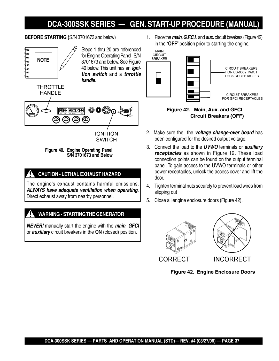 Multiquip manual DCA-300SSK Series GEN. START-UP Procedure Manual, Steps 1 thru 20 are referenced 