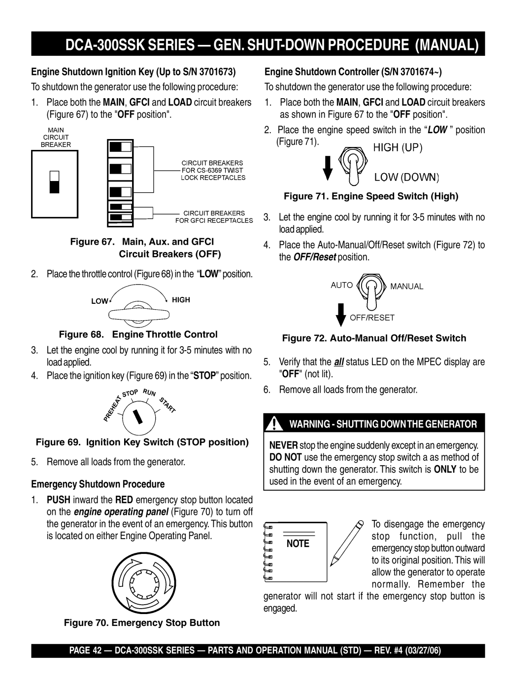 Multiquip manual DCA-300SSK Series GEN. SHUT-DOWN Procedure Manual, Emergency Shutdown Procedure 