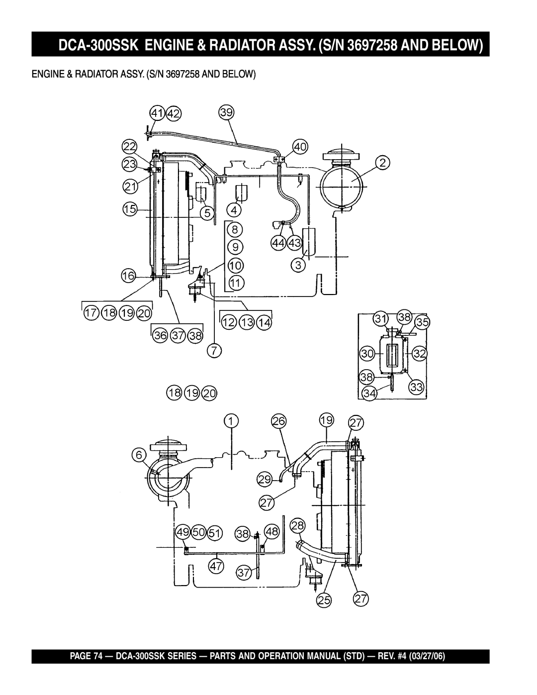 Multiquip manual DCA-300SSK ENGINE & RADIATOR ASSY. S/N 3697258 AND BELOW 