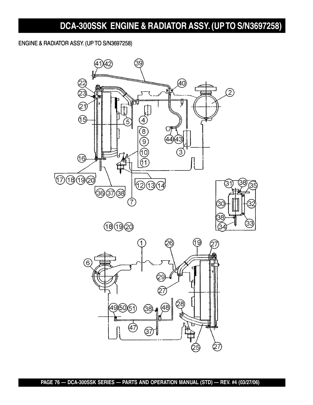 Multiquip manual DCA-300SSK ENGINE & RADIATOR ASSY. UPTO S/N3697258, ENGINE & RADIATOR ASSY. UP TO S/N3697258 
